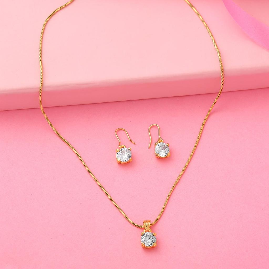 Estele 24K vergoldetes quadratisches Solitär-Anhänger-Set für Damen