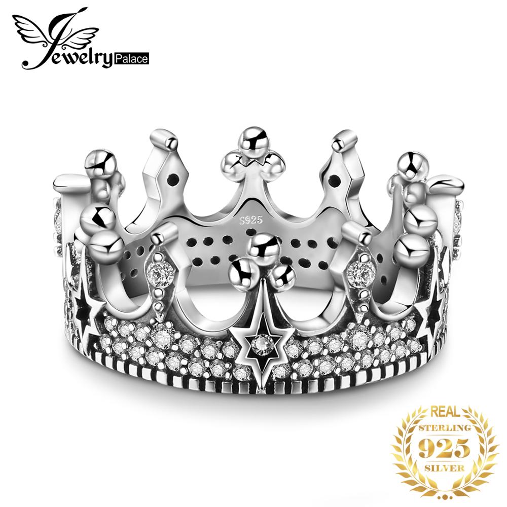 

JewelryPalace Винтажная Тиара Корона Цельное Серебро 925 пробы Кубический Цирконий Крутая Звезда Панк Кольца-Полосы для Женщин Модные Украшения 7