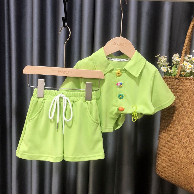 Mädchen Kurzarm Anzug Kinder Polohemd Sportlich Modische Kleidung Sommer Dünn Atmungsaktiv Bequemes Zweiteiler Set