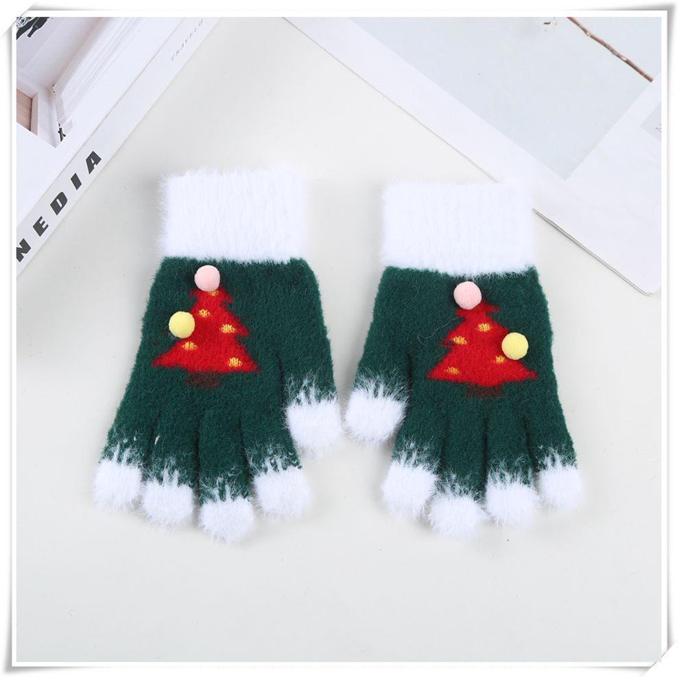 

Cute Fleece-Lined Christmas Tree Winter Gloves - Warm, Cold-Proof, Five-Finger Outdoor Gloves One Size зелений