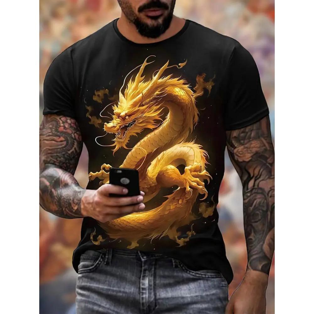 Men's T-Shirt Dragon Short Sleeve Outdoor Fashion Street Round Neck Top Summer Casual Men's Clothing