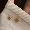 Diamond Flower Cluster Pearl Stud Earrings Retro Elegance Versatile Earrings Daily Commuter Fashion Earrings