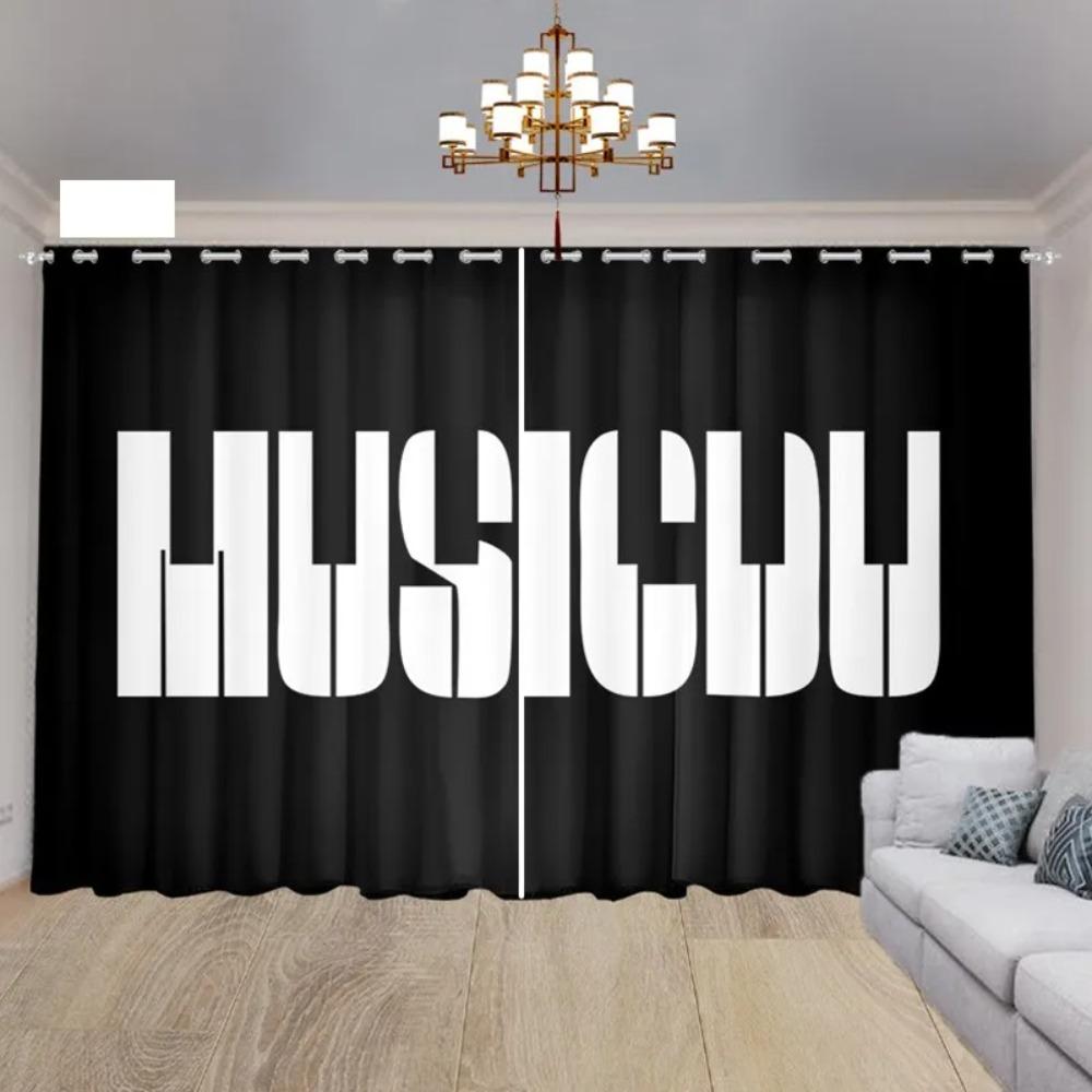 2PCS Music Stage Electric Guitar Piano White Black Key Design Sunshade Curtains Living Room Bedroom Home Decor Thin Curtains