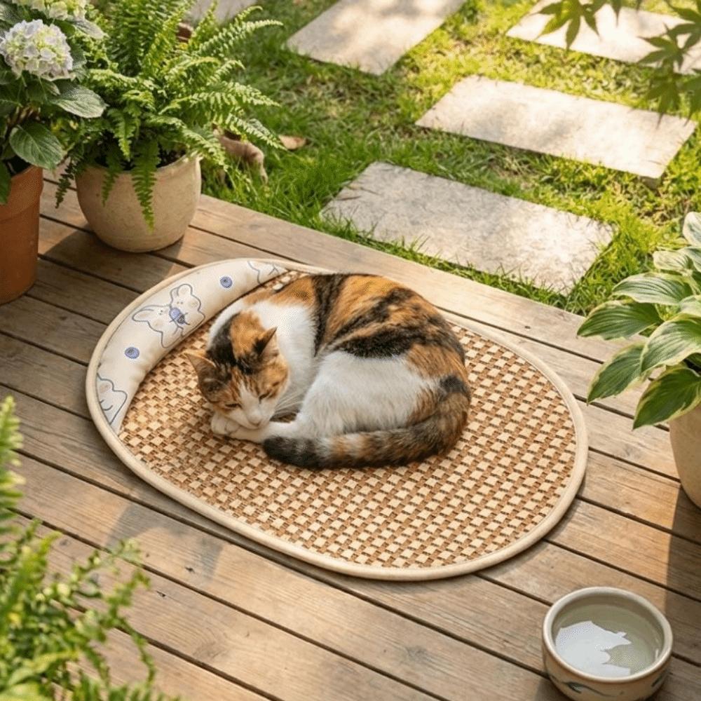 Sunflower Print Pet Cooling Mat Breathable Pet Mattress Rattan Mat Kennel Mat  Indoor Use