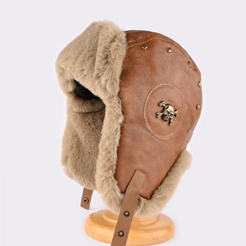 Unisex vintage ādas lidotāja cepure, ziemas