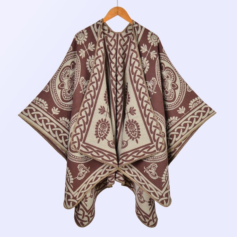 Street New Ladies Scarf Shawl Autumn and Winter Thickened Imitation Cashmere Jacquard Split Warm Cape