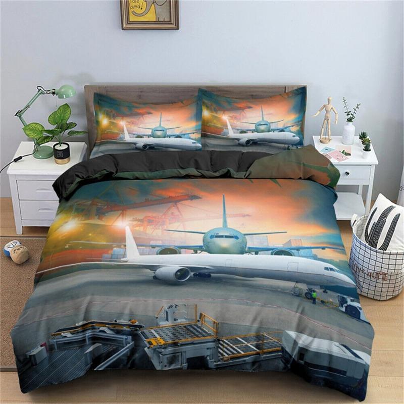 Airplane Landscape Bedding Set Down Duvet Cover Pillowcase Single and Double Queen Bedding Set Decorative Kid Gift