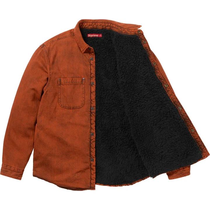 Supreme Shearling Lined Denim Work Shirt Overdyed Orange