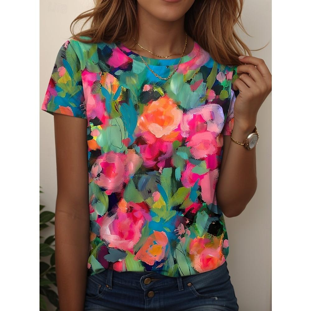 Women's T Shirt Floral Graphic Plants Vintage Stylish Classic Short Sleeve Crew Neck Regular Tops
