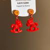 Zinc Zinc Alloy Chinese Style Pony Earrings Fashion Jewelry Red Drop Earrings  Wedding Accessories