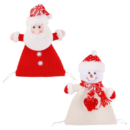 Christmas Doll Knitted Candy Bag Reusable Drawstring Gift Bag Santa Claus Snowman Shape Holiday Party Favor Bag