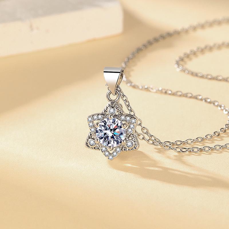 New Zirconia Flower Earrings & Hexagram Necklace: Japanese-Korean Style