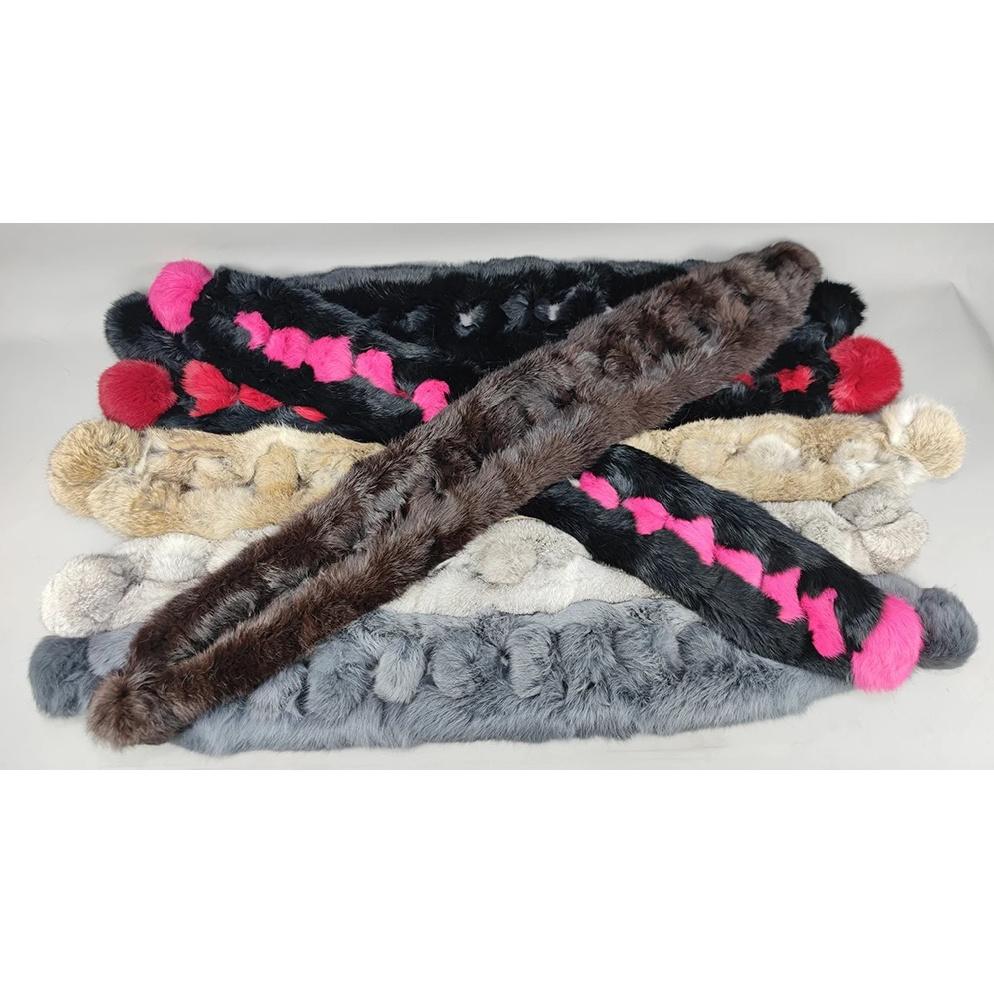 2026 New Arrival Winter Real Rabbit Fur Scarf Women Long Warm Genuine Rabbit Fur Scarves Female Knit Fluffy Pompoms Fur Scarves