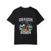 Dragon Ronin T Shirt White Samurai On Horse with Blue Dragon and Mountain Scene Graphic for Casual Wear