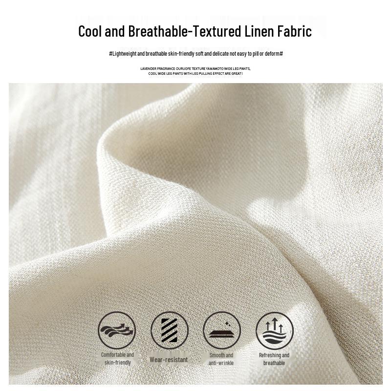Women's High-Waisted Linen-Cotton Wide-Leg Pants: Loose, Slimming, Versatile, Textured Nine-Point Culottes