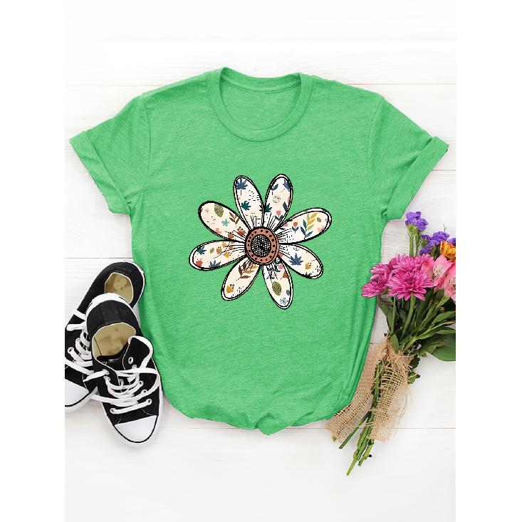 Women's European and American Summer Short-sleeve Top with Contrasting Color Floral Print, Fashionable Street Style, Versatile Casual Sports Shirt