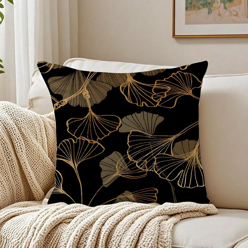 Simple Vibrant Ginkgo Leaves Pillow Case Double-Sided Plush Sofa Cushion Covers Organic Breathable Invisible Zipper