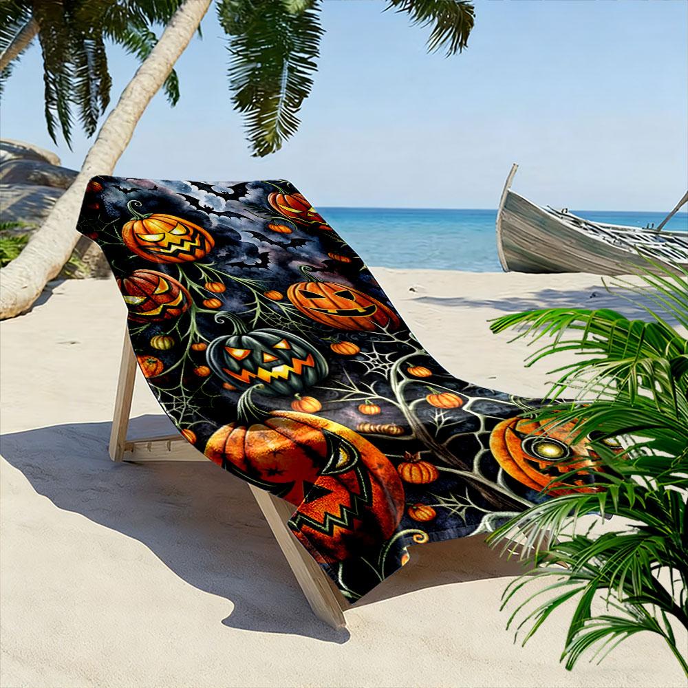Spooky glowing pumpkin forest Print beach towel, quick drying, suitable for travel, outdoor sports, jogging, the beach and swimming, gift
