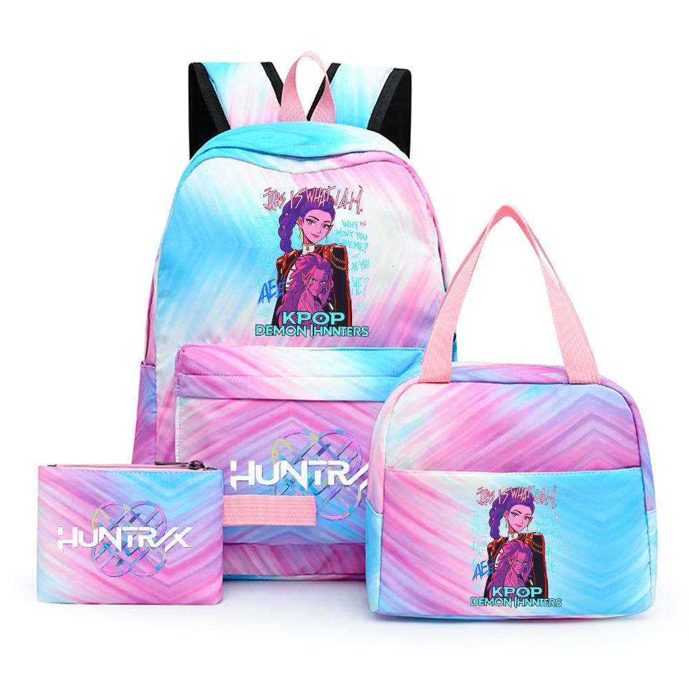 3Pcs/set Cartoon Kpop Printed Backpack with Lunch Bag Pencil Case for Teenager Girl Boy Bookbag Large Capacity Waterproof Travel Bag Kid Gift