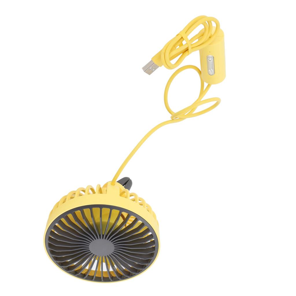 Car Fan with LED Light Air Vent Clip Fan 3 Speed Strong Wind USB Charging for Cars Tables Home Office Yellow
