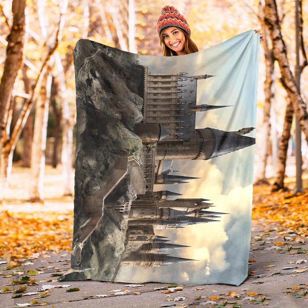 1pc Castle Fantasy Theme Design Flannel Blanket - 3D Printed Soft Warm, All-Season Lightweight Throw for Camping Travel Bed-080755