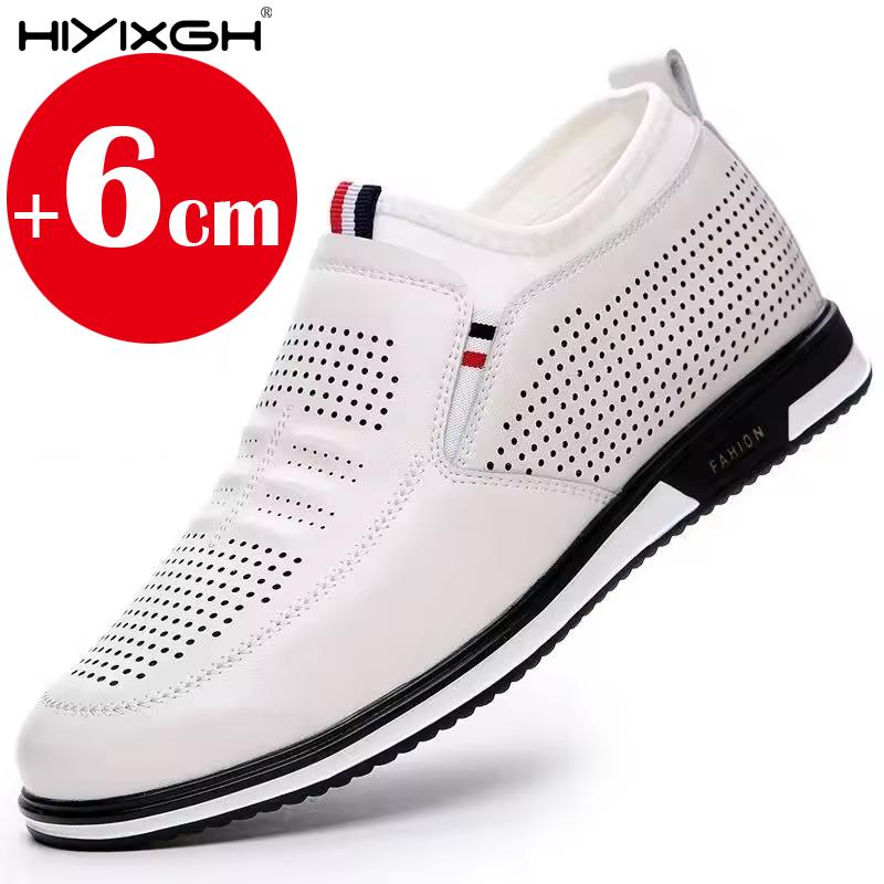 

Men Summer/autumn Breathable Genuine Leather Elevator Shoes Soft Comfortable Flat/6cm Hidden Heels Height Increase Taller Shoes 45