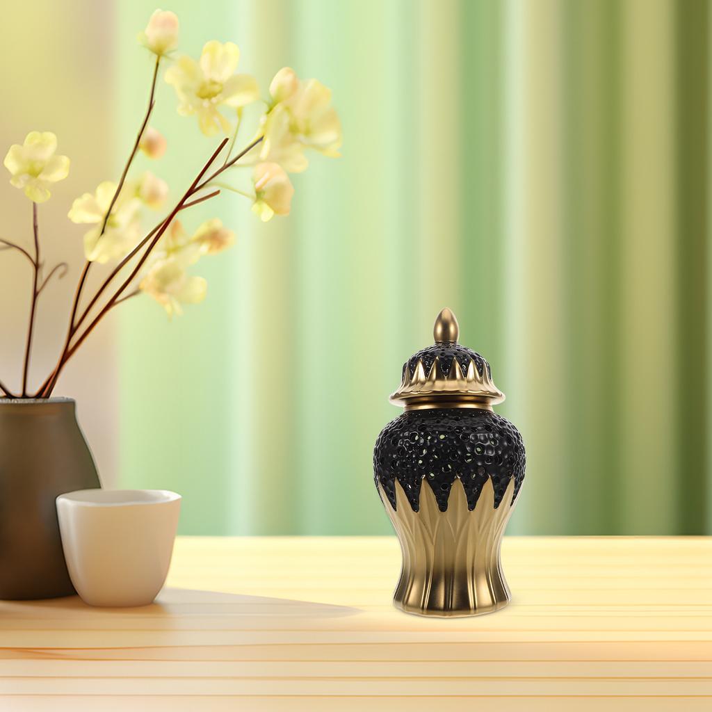 Traditional Ceramic Ginger Jar Decorative Vase with Lid Carved Flower Holder Elegant Entryway Decor Home Office Wedding