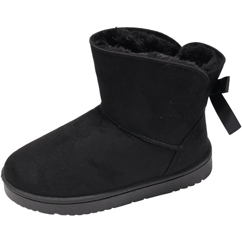 Fashion Fur All-in-one Snow Boots Women's New Short-tube Winter Velvet and Thickened Bow-knot Cold-proof and Warm-keeping Cotton Shoes