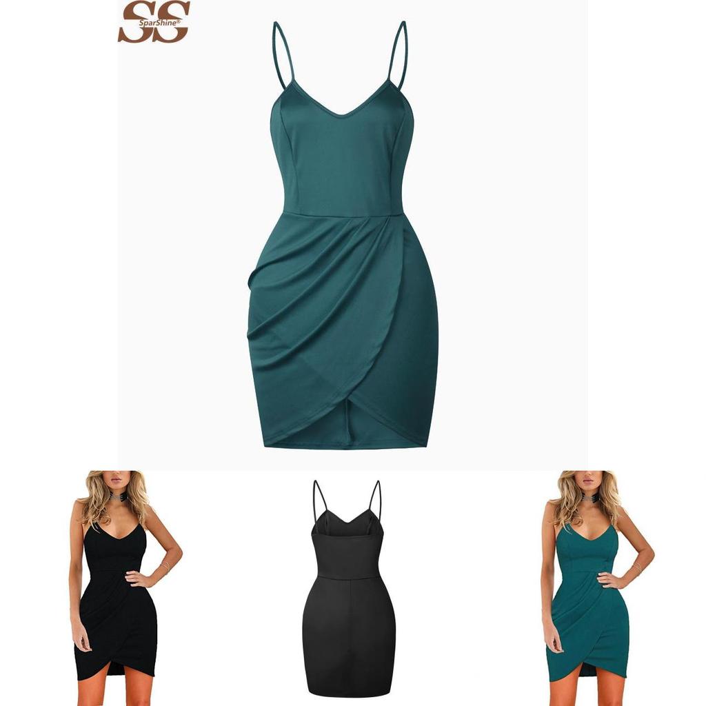 Women Casual Sexy Suspenders V Collar Color Dress With Slim Sheath Silhouette