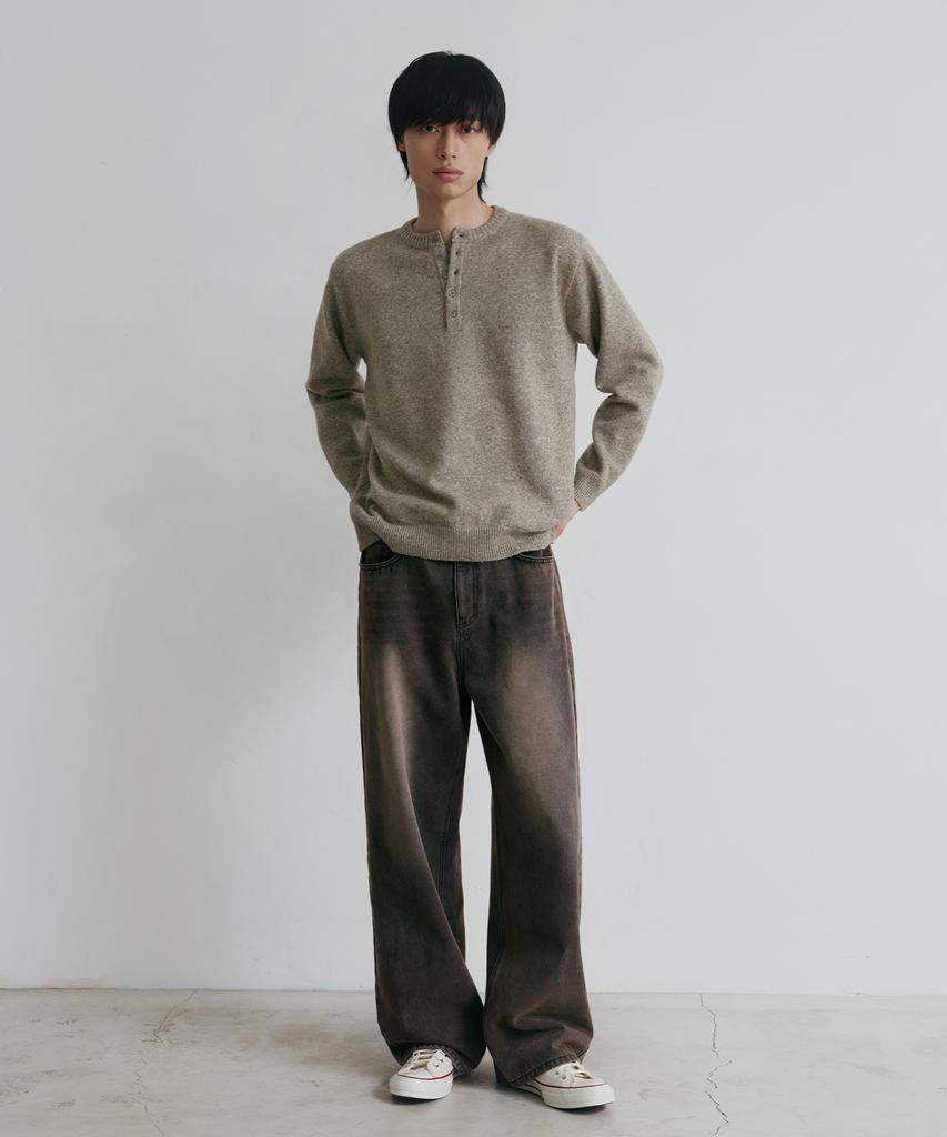 NODU Daily Plain Henley Neck Knit [Beige]