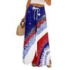 Women Summer Boho Palazzo Pants High Waist Wide Leg Independence Printing Casual Trousers With Pockets