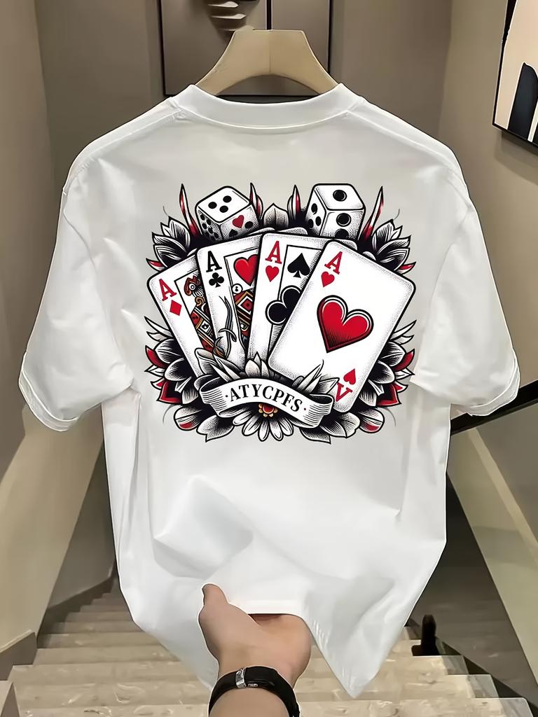 Men's Cotton Casual Short Sleeve T-Shirt Summer Graphic Print Tee with Ace of Spades Floral Fit Round Neck Black Breathable Tops