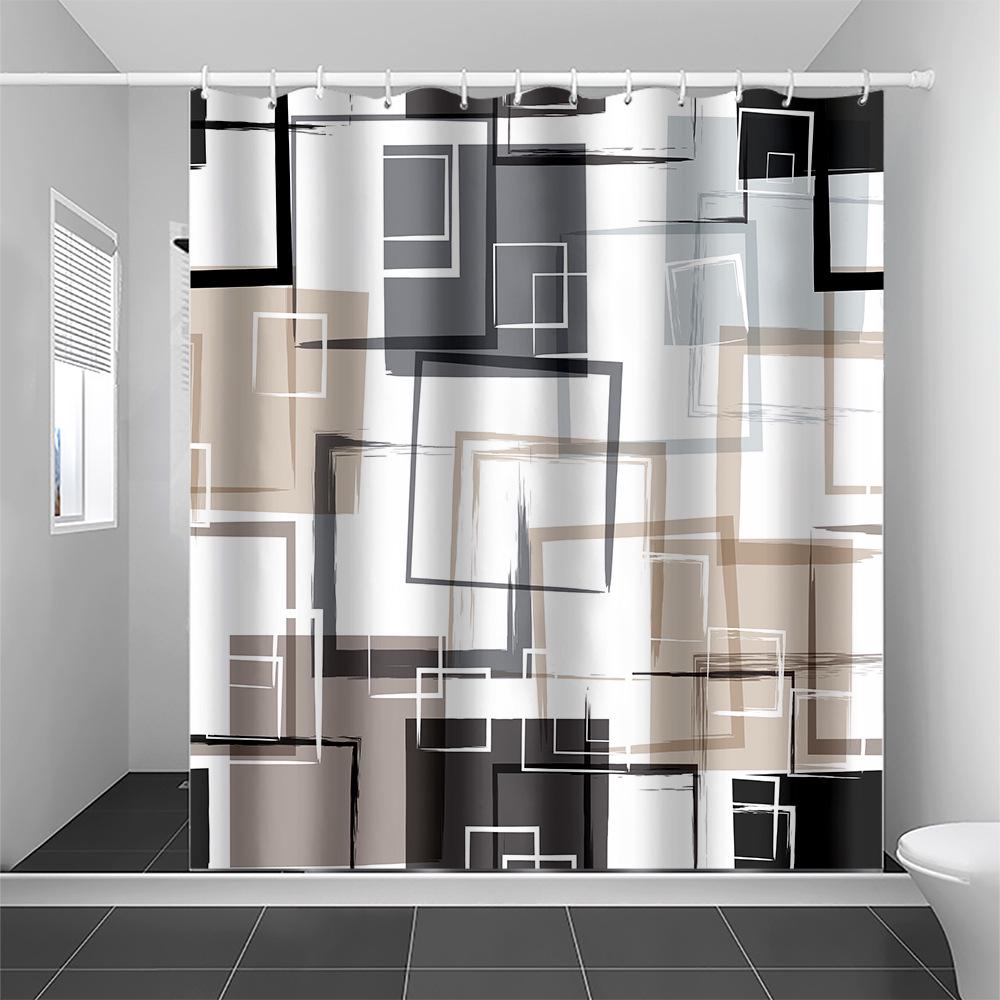 Waterproof Geometric Stripe Shower Curtain - Mildew-Proof Bathroom Partition
