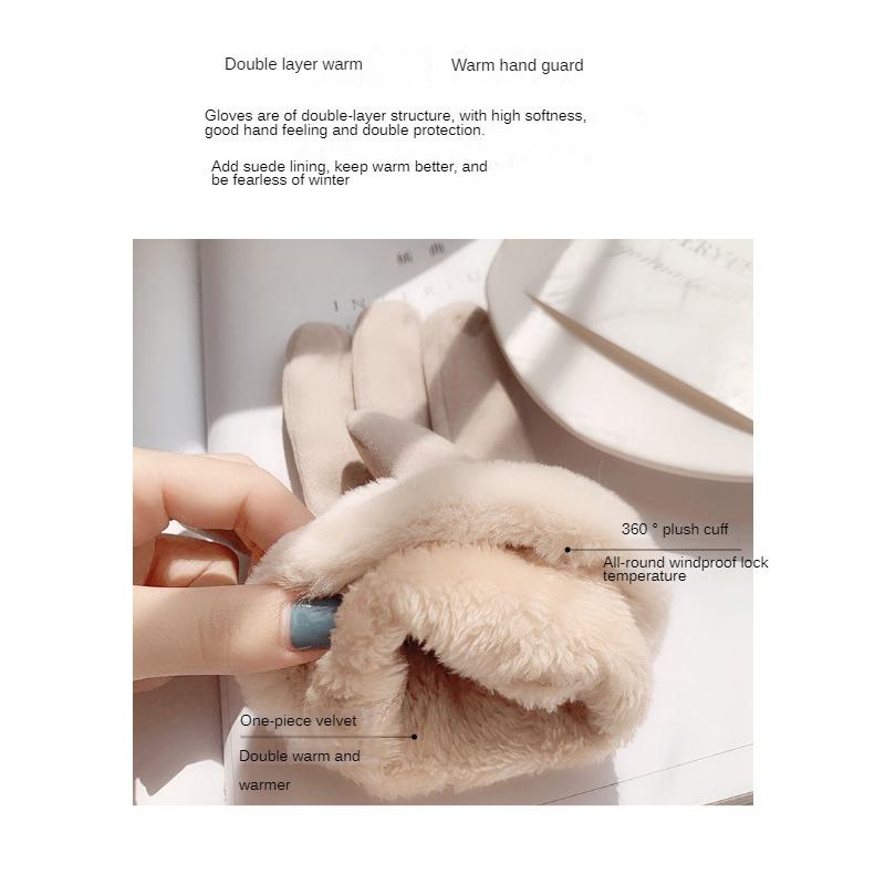 Warme Handschuhe für Damen, Winter, mit Fleece gefüttert, dickes Wildleder, Herbst und Winter, kältebeständig, Touchscreen, neue Fahrrad- und Ski-Reithandschuhe