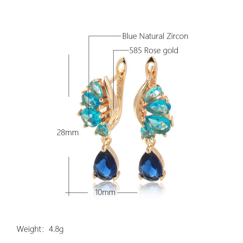 New  Rose Gold Drop Earrings For Women'S Blue Natural Zircon Ethnic Bride Wedding Jewelry Vintage Party Accessories