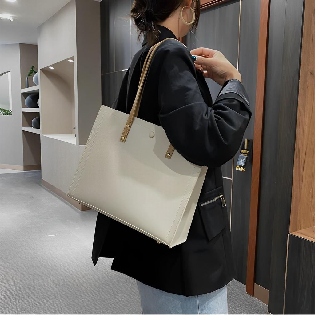 Magno Women's Large Capacity A4 Tote Bag, Vertical and Horizontal Style, Business Bag for Commuting and School, Includes Pouch, 2-Piece Set (02