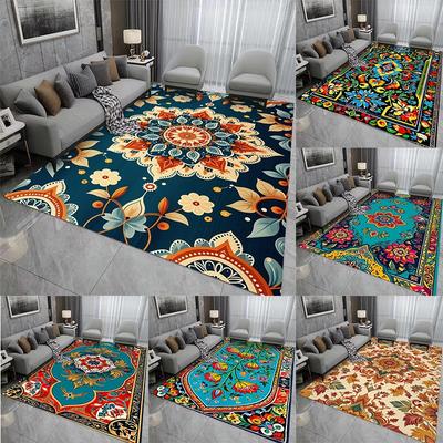 Retro Boho Persia Style Flowers Carpet Living Room Bedroom Balcony Sofa Table Door Rug Non-slip Machine Washable Home Mat Decor