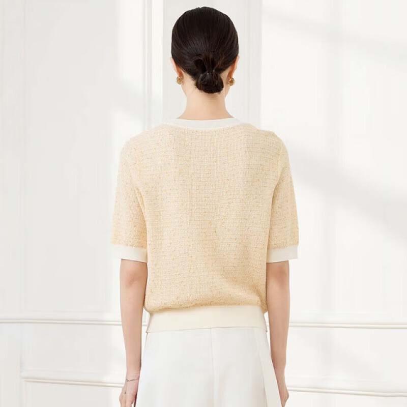 JESSIE Women's Round Neck Tweed Knit Short Sleeve Pullover