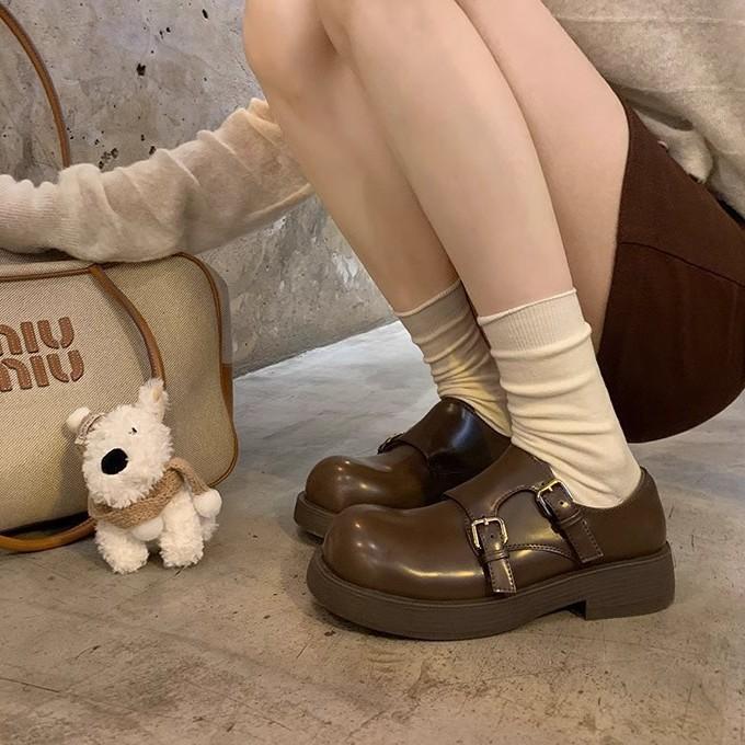 Cowhide Version~ 2025 New Niche Leather Round Head Derby Women's Shoes Versatile Loafers Women's Platform JK Small Leather Shoes