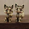 Brass Fox Statue Cute Fox Miniature Figurines Desk Ornament Decorations Accessories Copper Animal Sculpture Home Decor Crafts