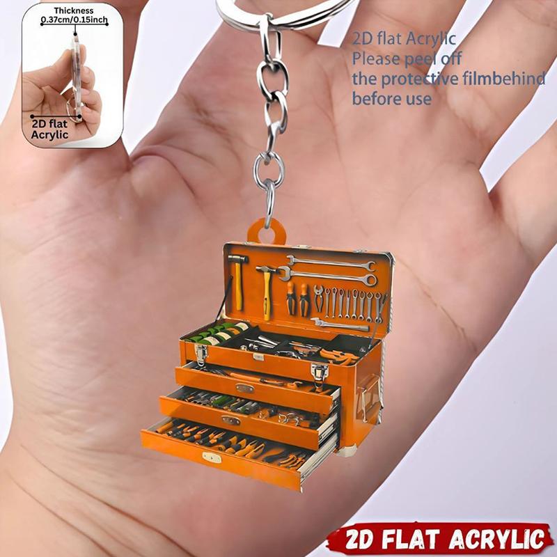 6Pcs 2D Flat Toolbox Theme Acrylic Keychain Charm Mini Bag Pendant Novelty Gifts For Adults Home Decoration