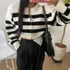 Striped Color Blocked Short Knitted Cardigan Autumn and Winter Round Neck Zipper Sweater