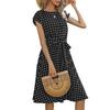 Women Polka Dot Print Midi Dress Crewneck Short Sleeve A-line Dress with Belt Summer