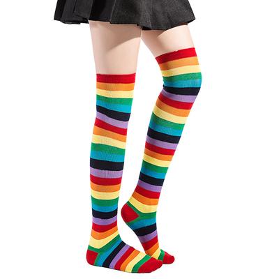 Vysoké duhové ponožky na stehna Vysoké pruhované podkolenky Duhové pruhované ponožky Punčochy na vánoční cosplay kostýmní párty