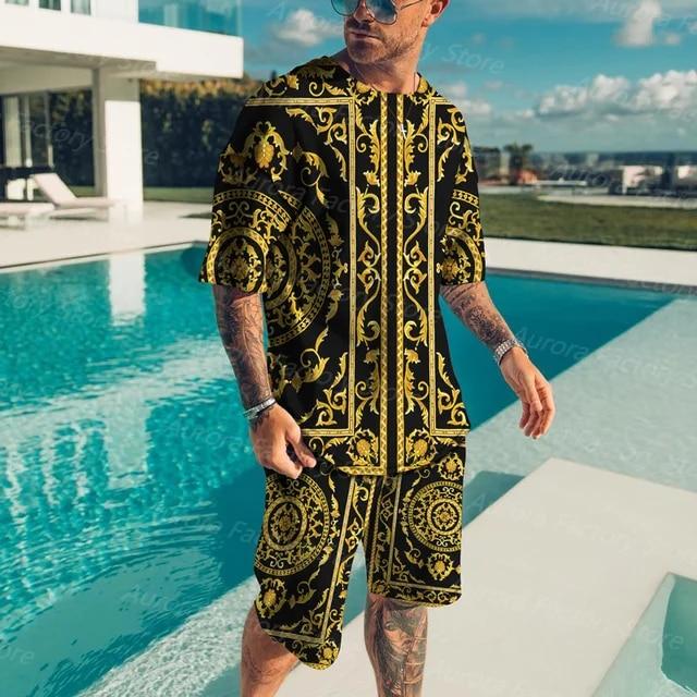 Versace Shorts Men Versace Jeans Couture Wave Baroque Shorts White