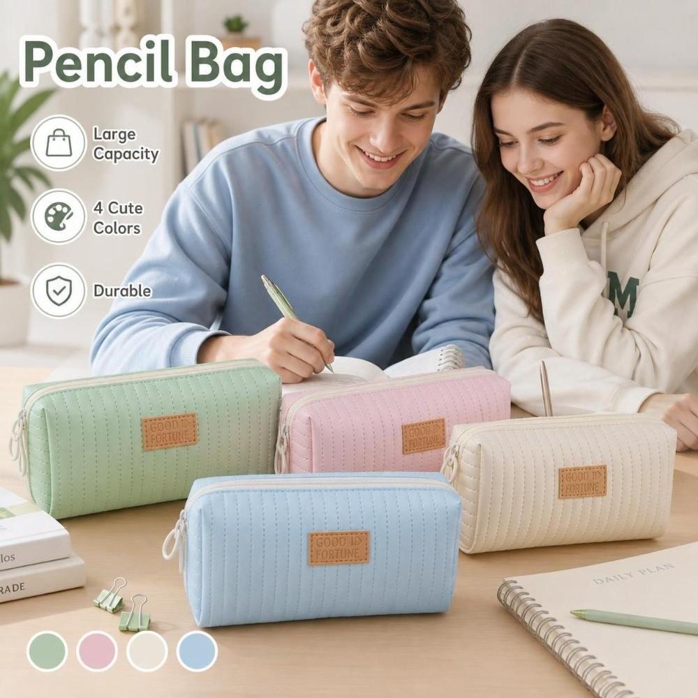 Double Zipper Pen Bag PU Pen Storage Bag New Pencil Pouch  Stationery Supplies