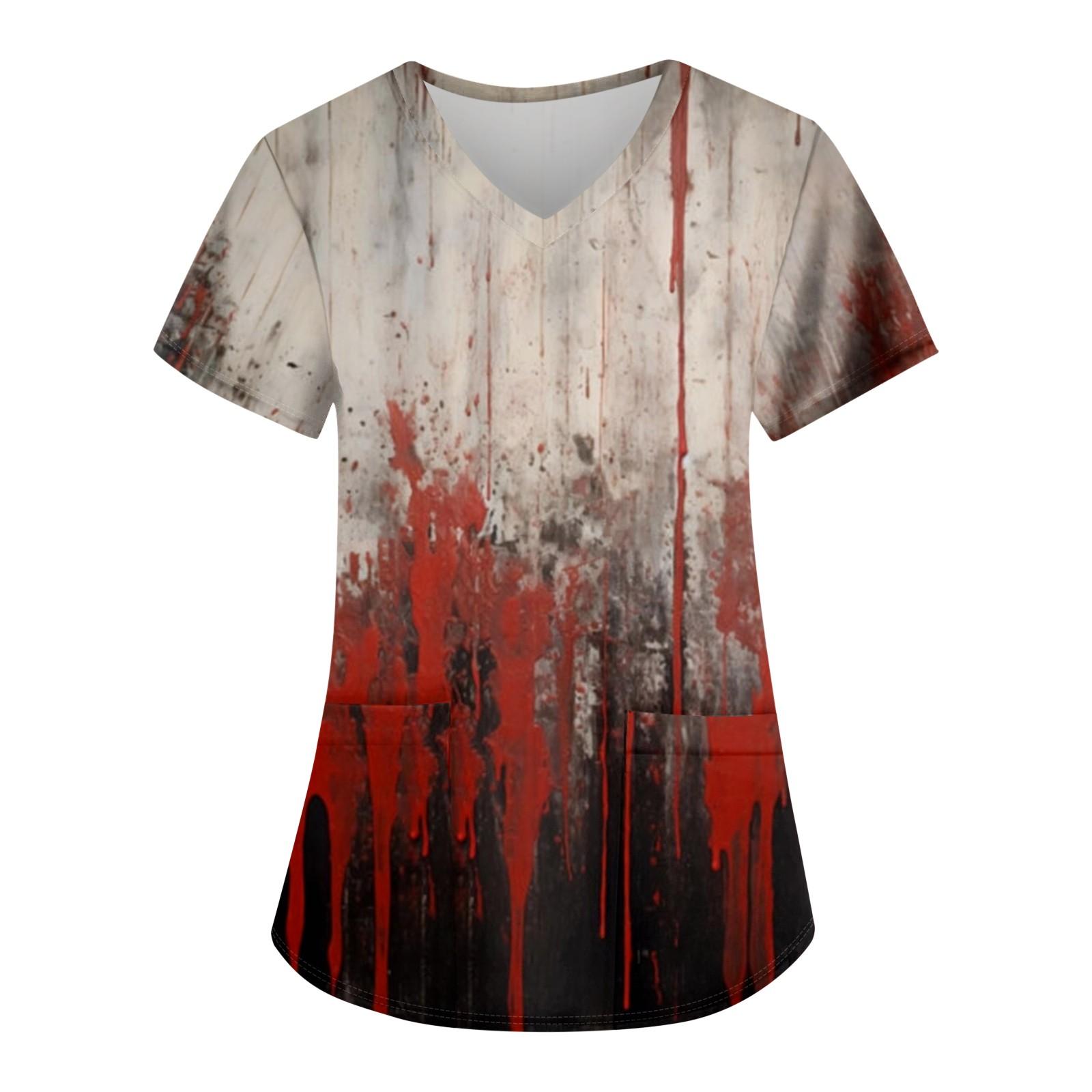 

Женская модная повседневная футболка с принтом на Хэллоуин и карманом XL киноварь