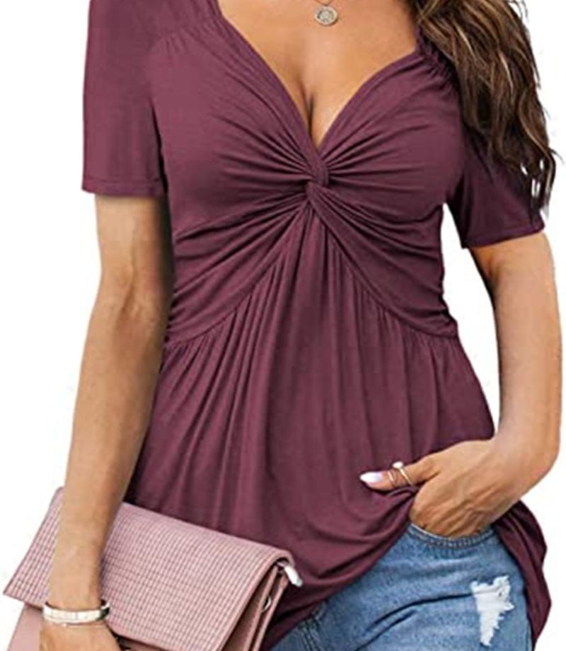 

Плюс размер Летний элегантный пуловер с V-образным вырезом Футболка Повседневная футболка с коротким рукавом Однотонные пуловеры Топы для женщин 3XL фиолетовый