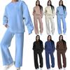 2026 Fall Winter Solid Color Crew Neck Long Sleeve Loose Womens Fashion Casual Wide Leg Pants Set