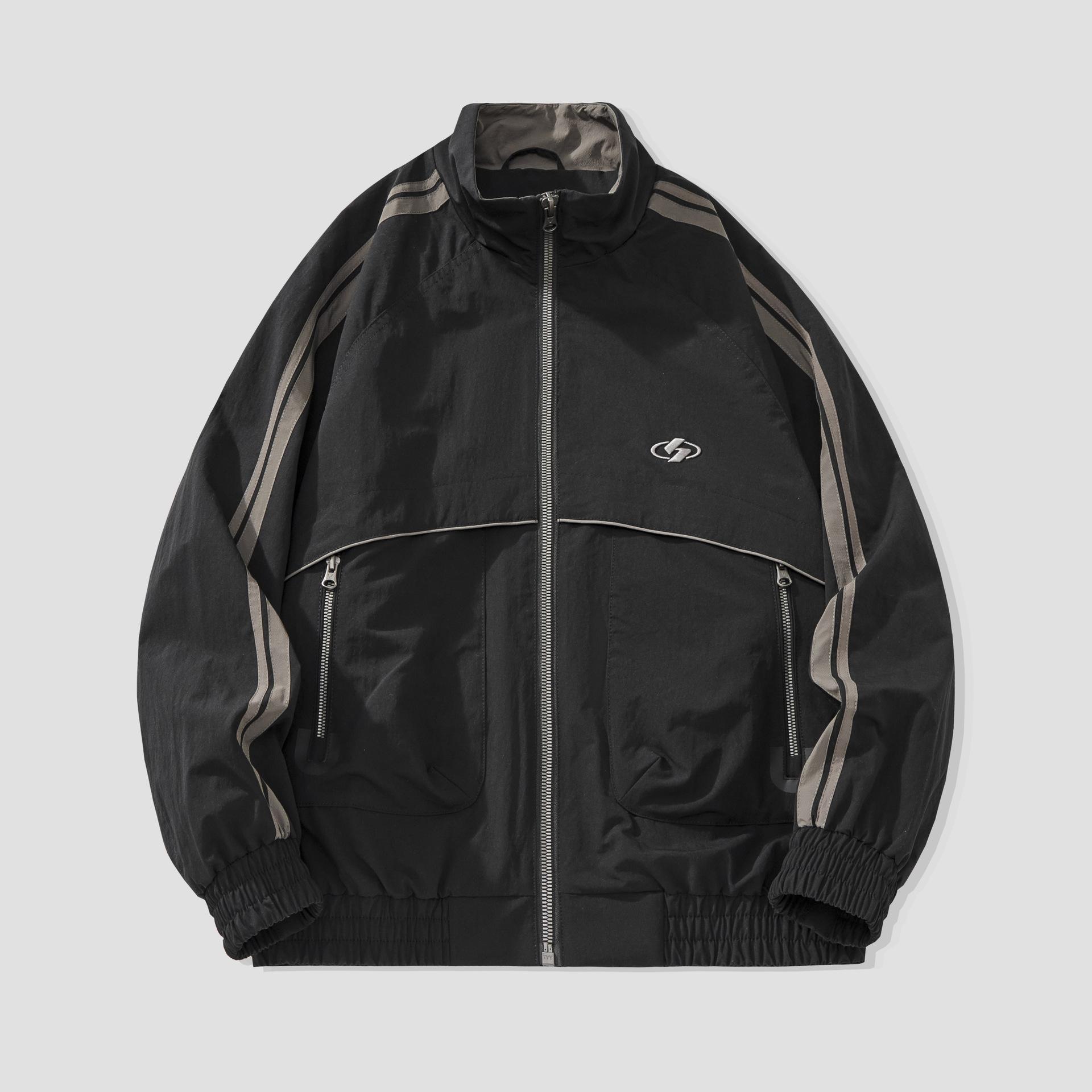 

Куртка водонепроницаемая контрастного цвета для улицы, сезонная вышивка, свободная повседневная мужская с воротником-стойкой 3XL чёрный